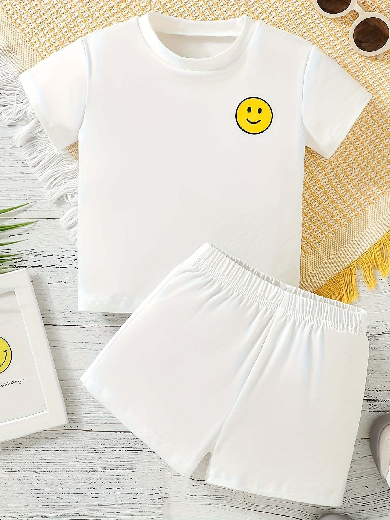Toddler Smile Print Tee Top Shorts Set