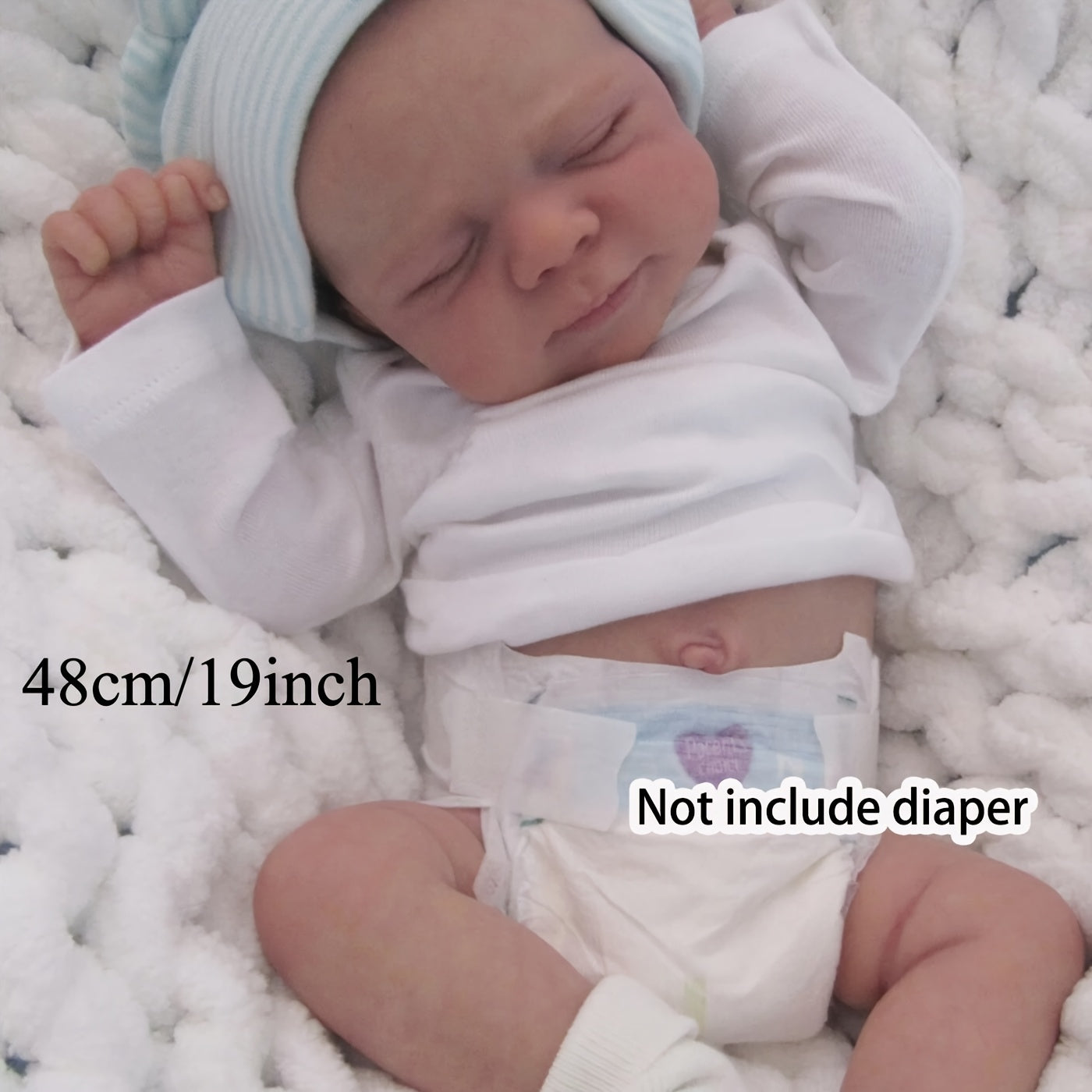 18%22 Reborn Girl Doll w/Bear Hat 3D Painted Skin Realistic Sleeping