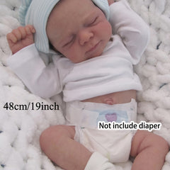 18%22 Reborn Girl Doll w/Bear Hat 3D Painted Skin Realistic Sleeping