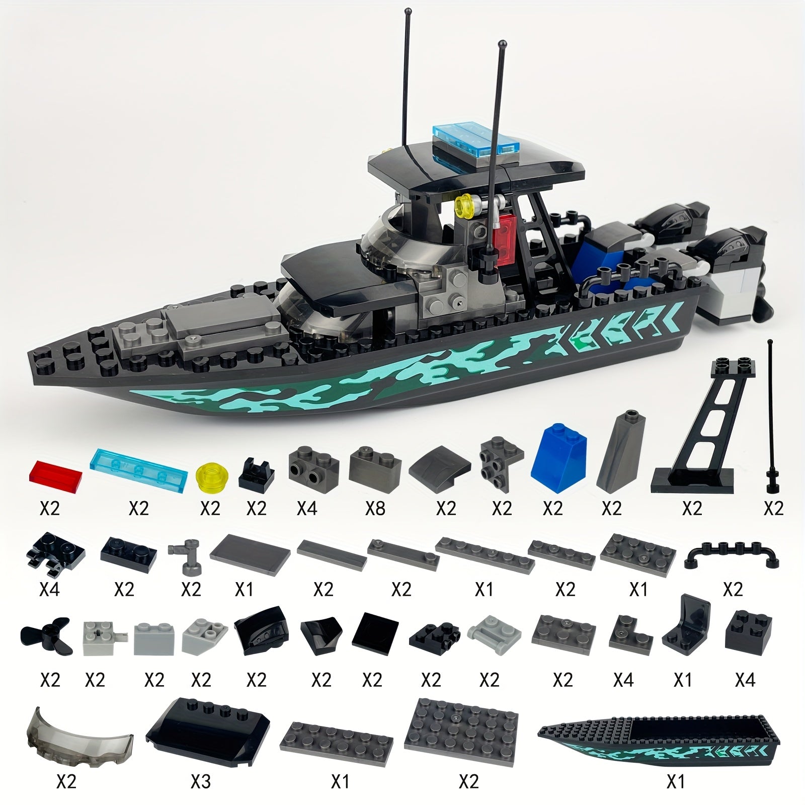 89pcs Detailed Yacht Building Block Model Set with Antenna & Flaps