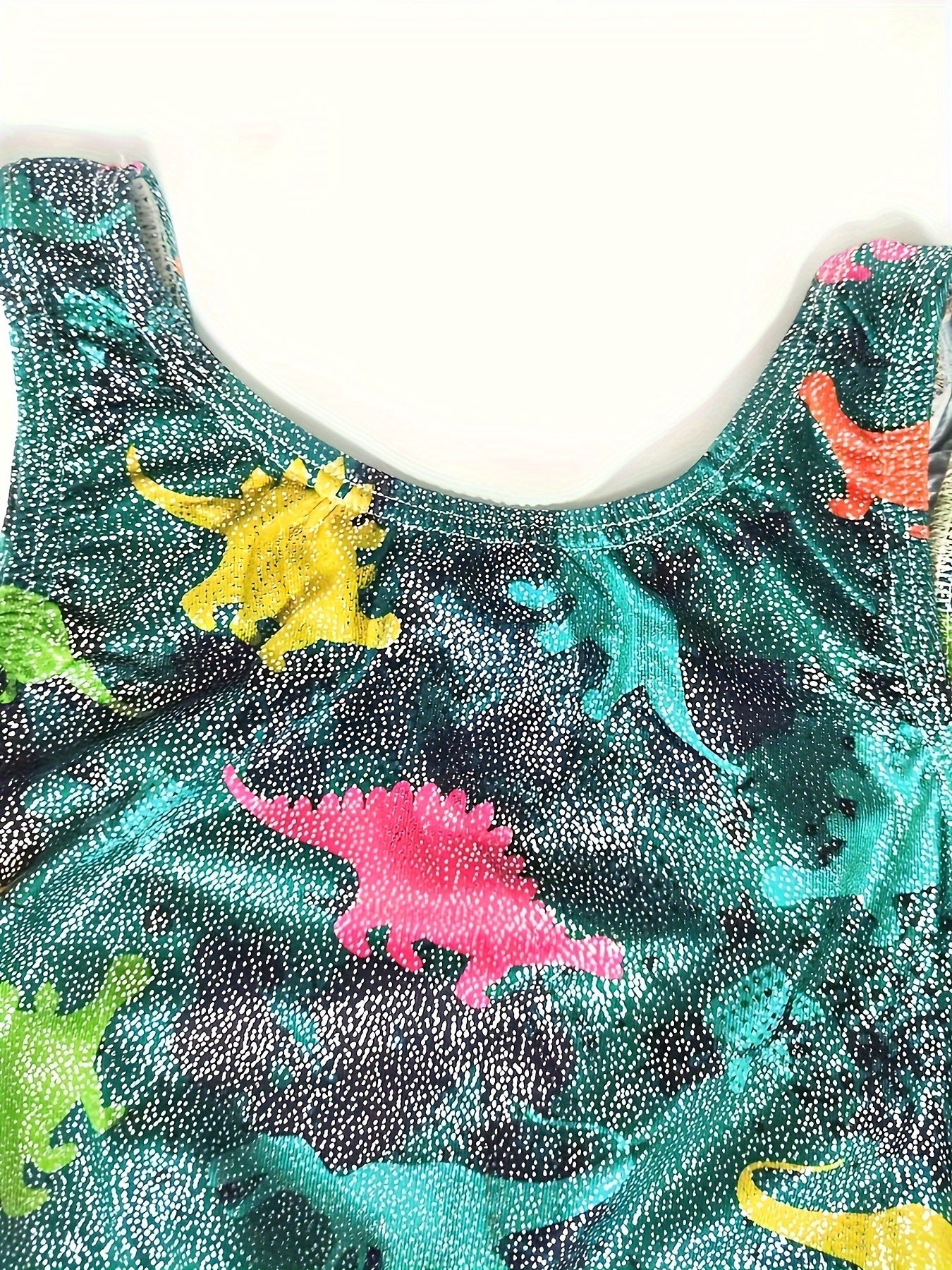Girls Dino Pattern Sleeveless Gymnastics Suit for Sports Training