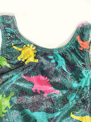 Girls Dino Pattern Sleeveless Gymnastics Suit for Sports Training