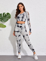 Tie Dye Sports Set Long Sleeve Tee & Breathable Pant Women's Activewear