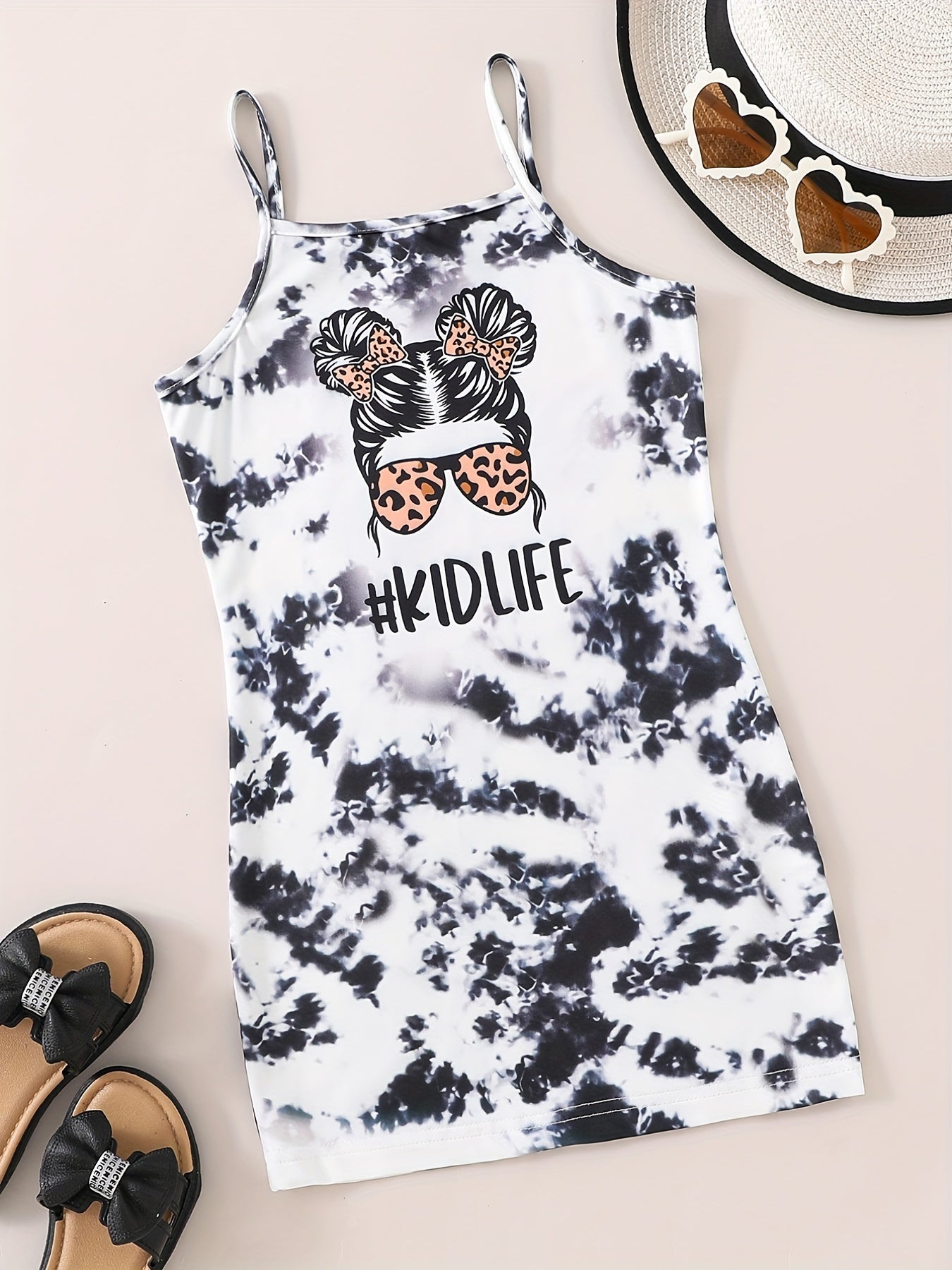 Toddler Girls Tie Dye Figure Graphic Cami Dress for Summer Party