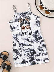 Toddler Girls Tie Dye Figure Graphic Cami Dress for Summer Party
