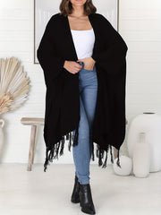 Fringe Trim Open Front Cardigan