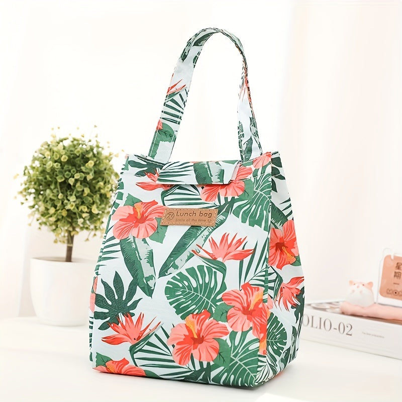 Flower Printed Insulated Lunch Bag - Reusable Aluminum Foil Lunch Box