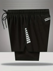 Men's 2-in-1 Drawstring Stretch Sports Shorts for Gym Workout