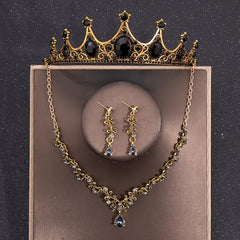 Baroque Silver Crystal Jewelry Set Rhinestone Tiara Crown Choker Necklace