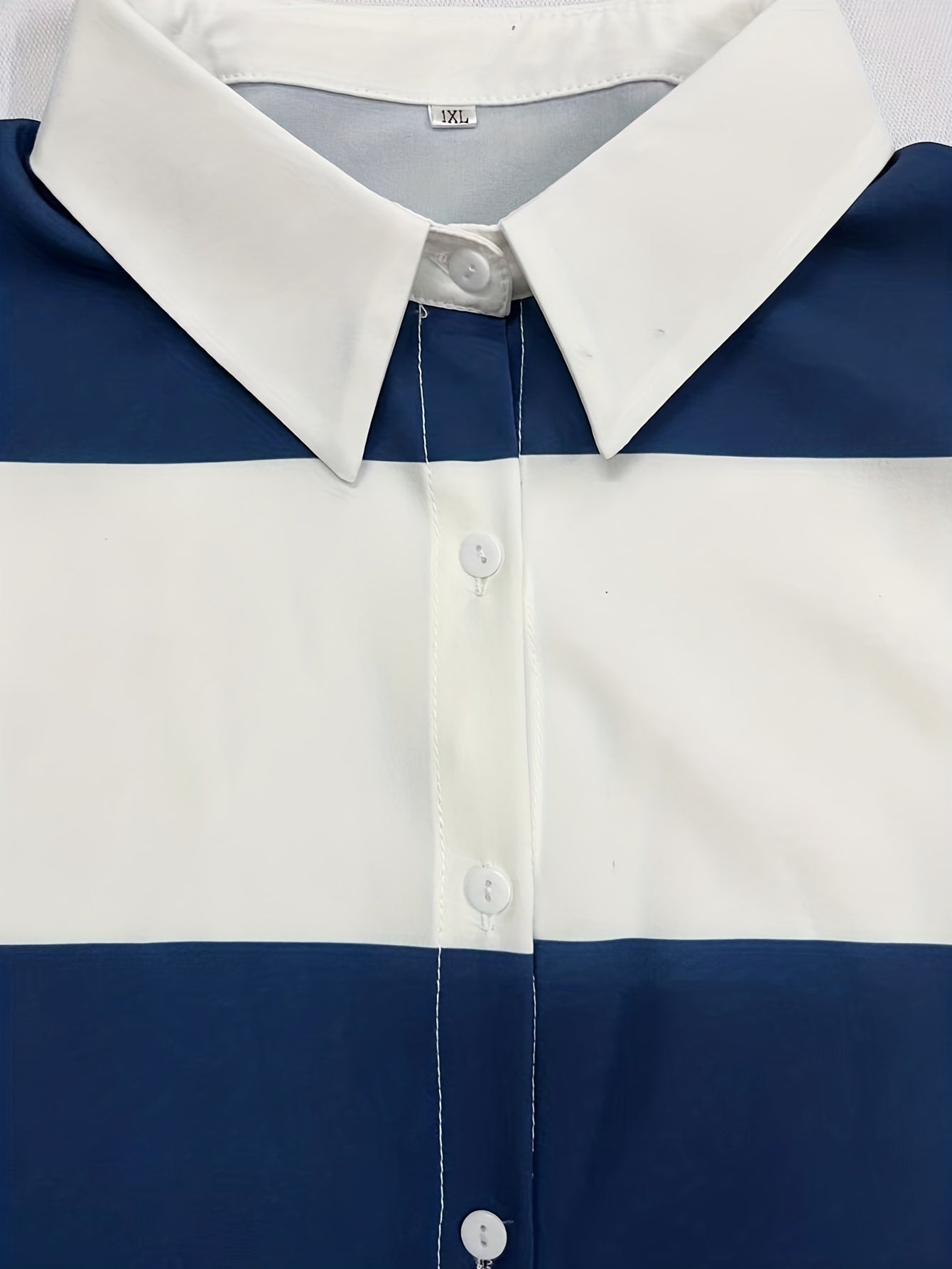 Colorblock Stripe Print Button Up Long Sleeve Blouse