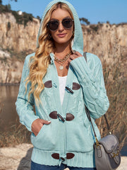 Women's Raw Hooded Flare Button Sweater Cardigan