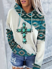 Cross Graphic Print Kangaroo Pocket Hoodie Sweatshirt Women's Clothing