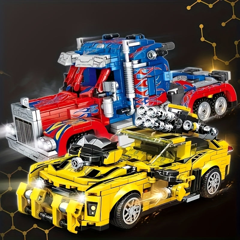 1000 Particles Mecha Robot Car 2in1 Toy, Movable Joints, Pushing Mobile Wheels