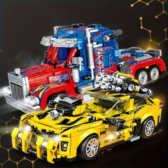 1000 Particles Mecha Robot Car 2in1 Toy, Movable Joints, Pushing Mobile Wheels