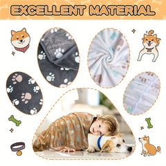 Soft Warm Dog Blanket Grey Paw Pattern Fluffy Mat for Dogs Cats