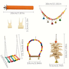 17pcs Parrot Bird Toys Set Swing Rattan Ball Bell Toy For Budgie Cockatiel