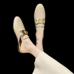 Metal Decor Flat Mules Closed Toe Slip-On Shoes for Women