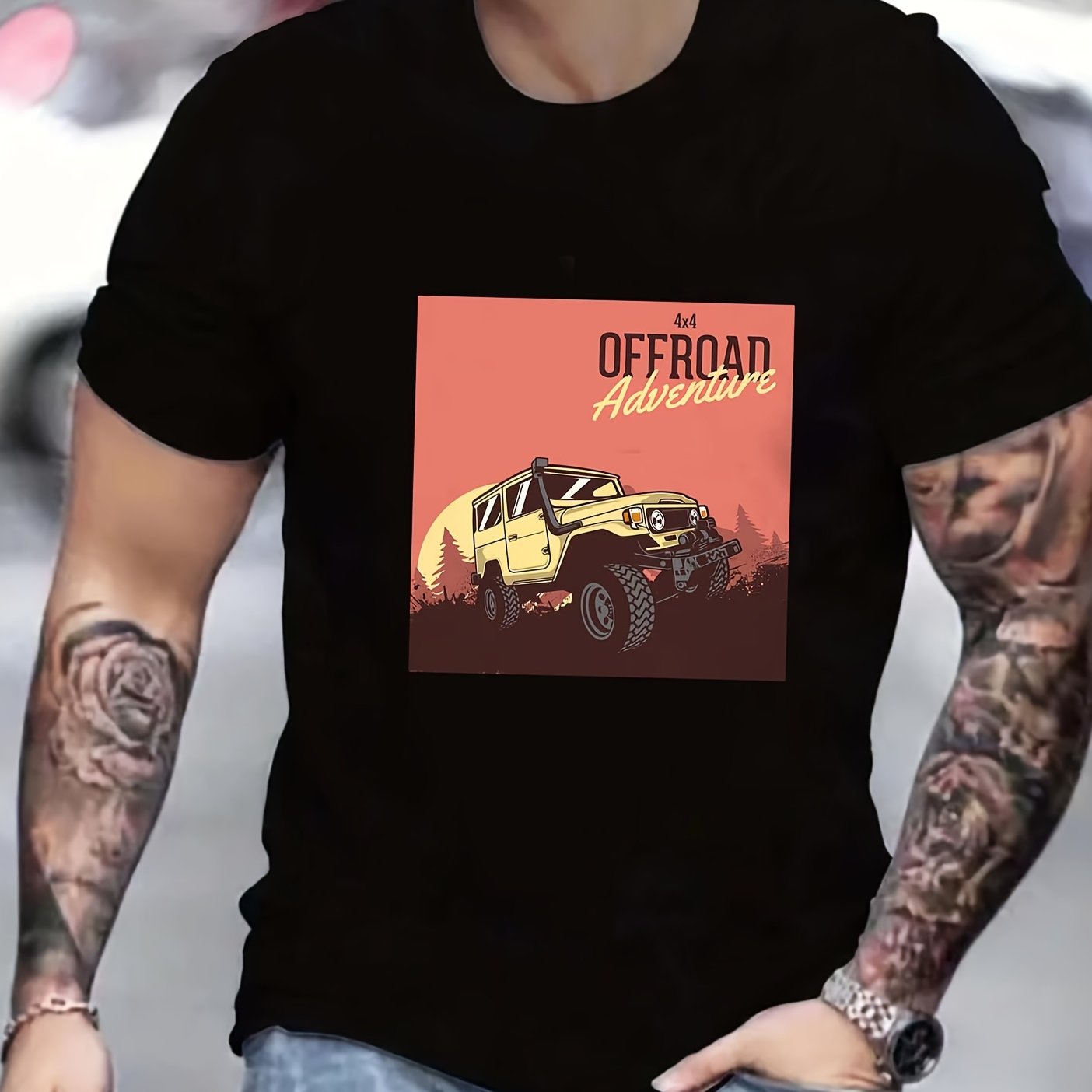 Men's Retro Car Print Graphic T-shirt for Summer