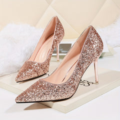 Women's Point Toe Stiletto Heel Sequins Party Shoes