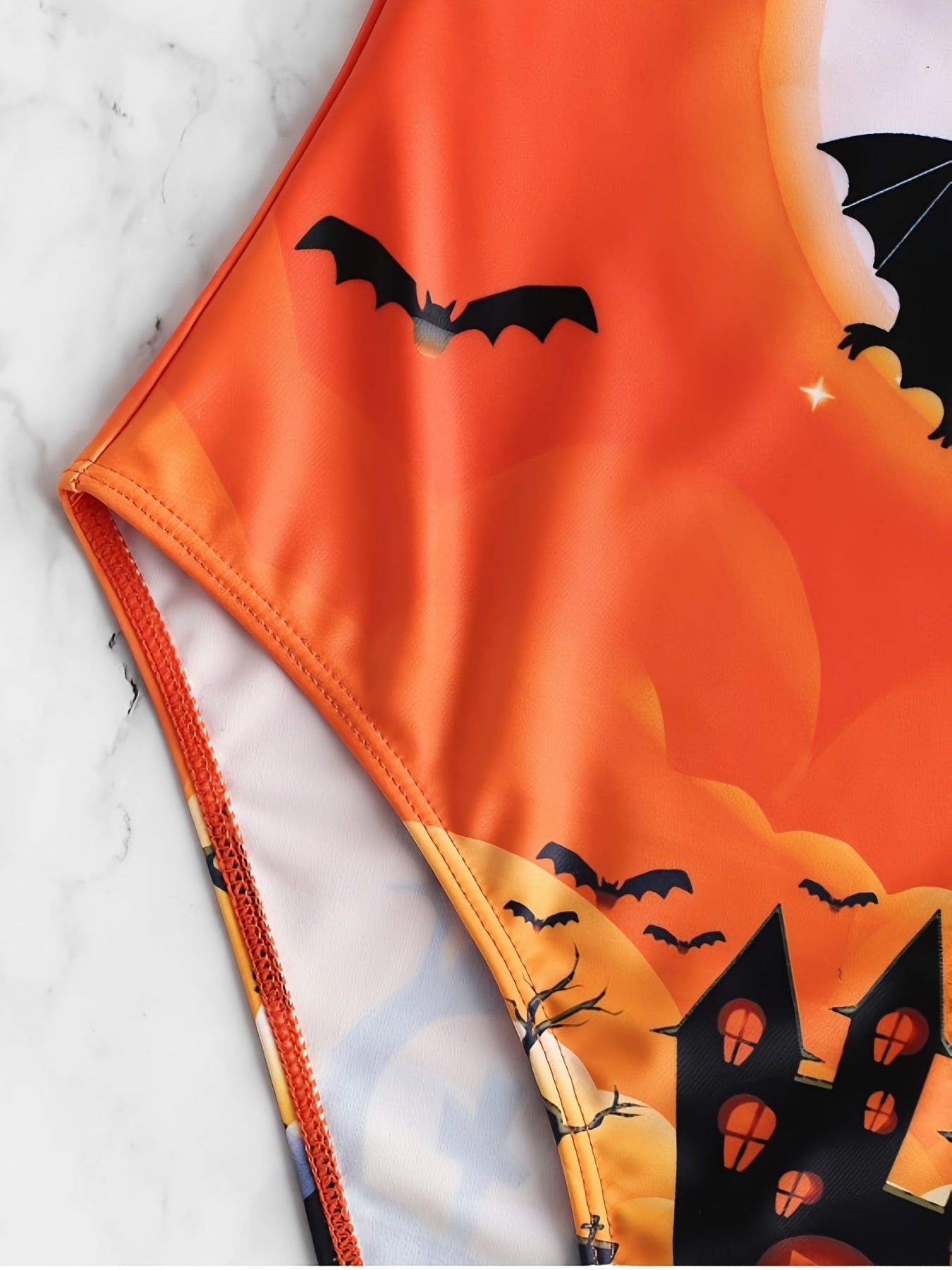 Gothic Swimsuit Women's Bat & Castle Print One Piece Bathing Suit