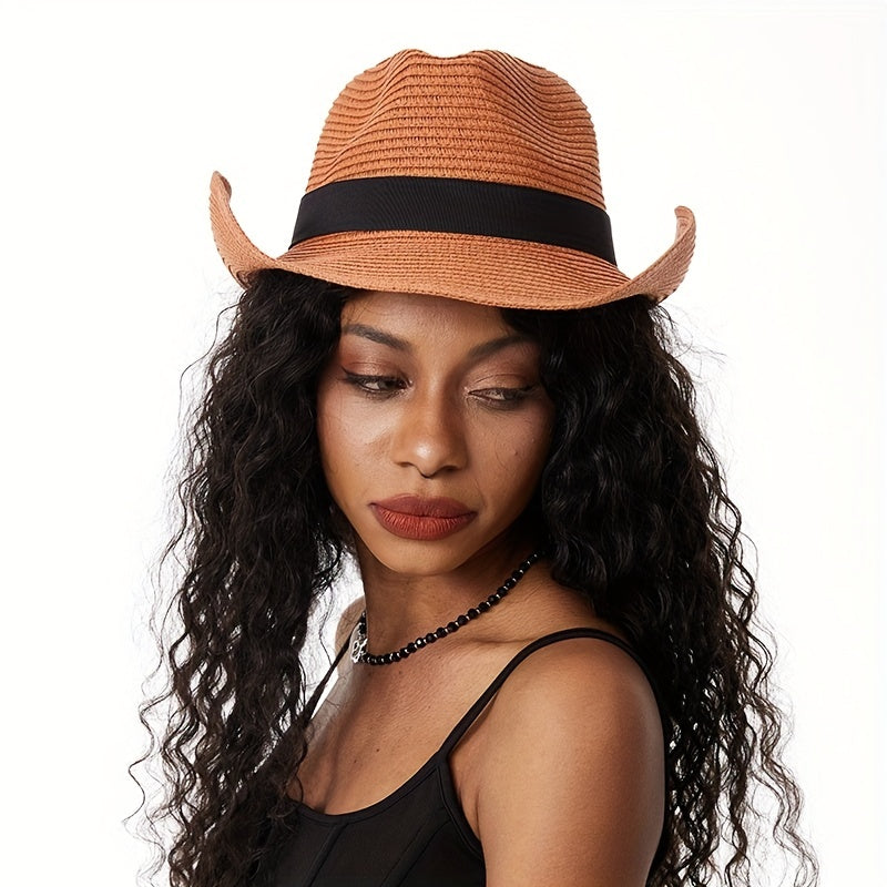 Vintage Style Sun Hat Solid Jazz Fedora Cap Beach Hats For Women Men