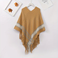 Cashmere Shawl Striped Fringe Shawl Wraps Warm Cape Women