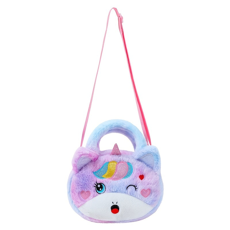 Girls Princess Unicorn Plush Crossbody Bag for Cosmetic Phone Storage