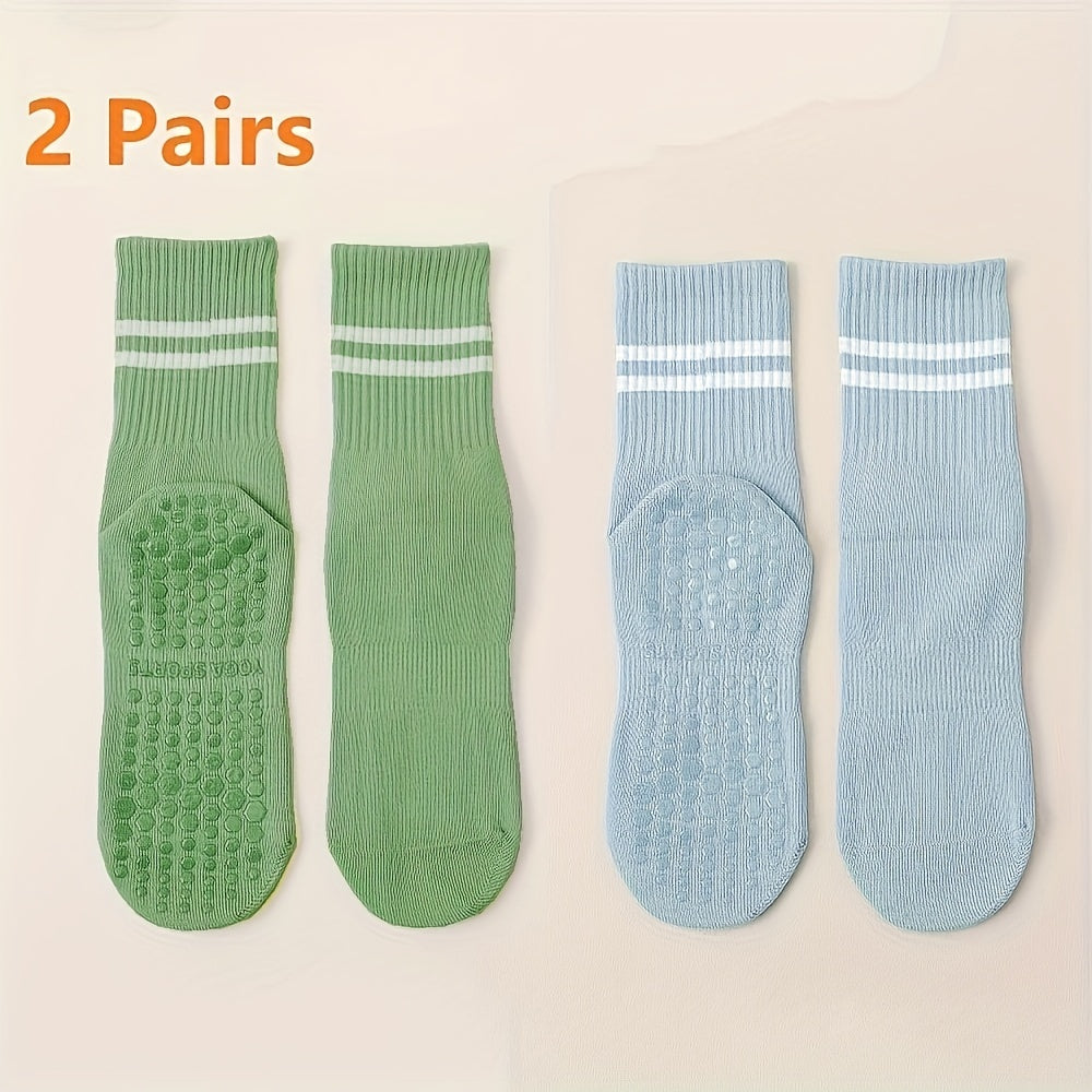 2Pairs Women's Non-Slip Yoga Socks Breathable Medium Tube Dance Training Socks
