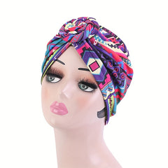 Leopard Boho Print Turban Cap Cotton Elastic Head Wrap Knotted Bonnet Head Scarf