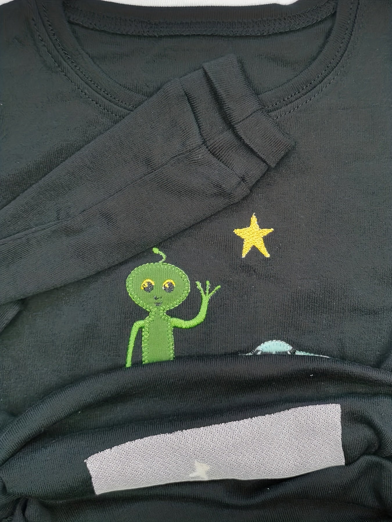 Toddler Boys Alien Embroidered Pajama Set Long Sleeve Top & Pants Sleepwear