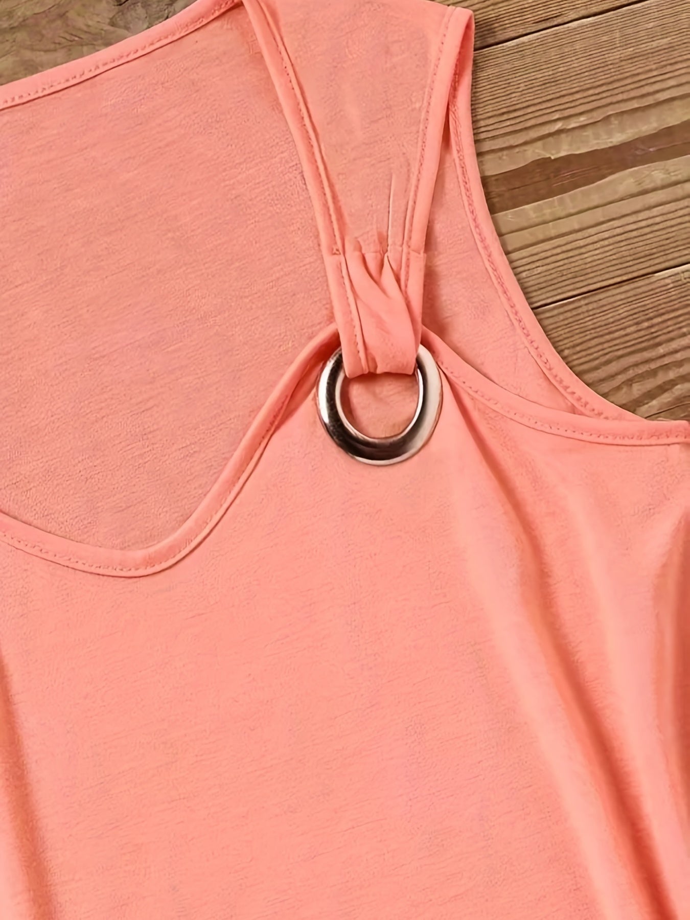 Solid Ring Linked Tank Top Sleeveless Crew Neck Summer Top
