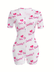 Button Short Sleeve Lounge Romper Women's Sleepwear