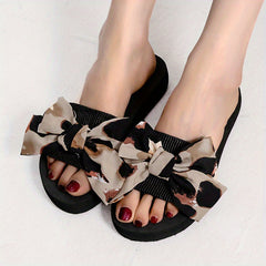 Women's Bowknot Slip-On Sandals Low Wedge Beach Shoes