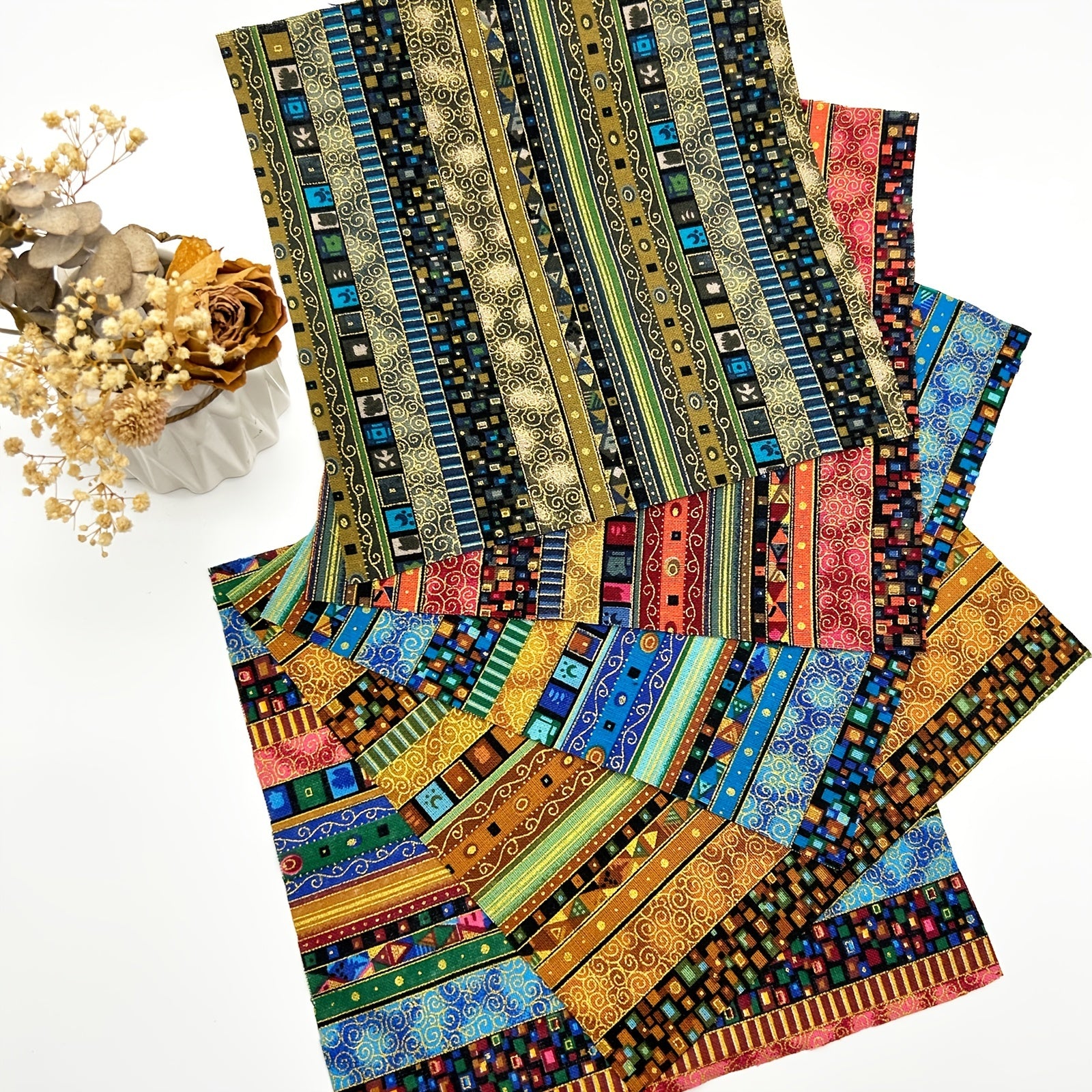 5pcs Cotton Craft Fabric Bundle Squares Ethnic Style Pattern Patchwork Set