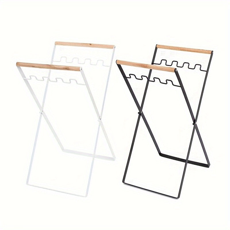 Foldable Portable Outdoor Garbage Rack with Wooden Handle