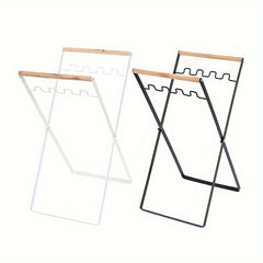 Foldable Portable Outdoor Garbage Rack with Wooden Handle