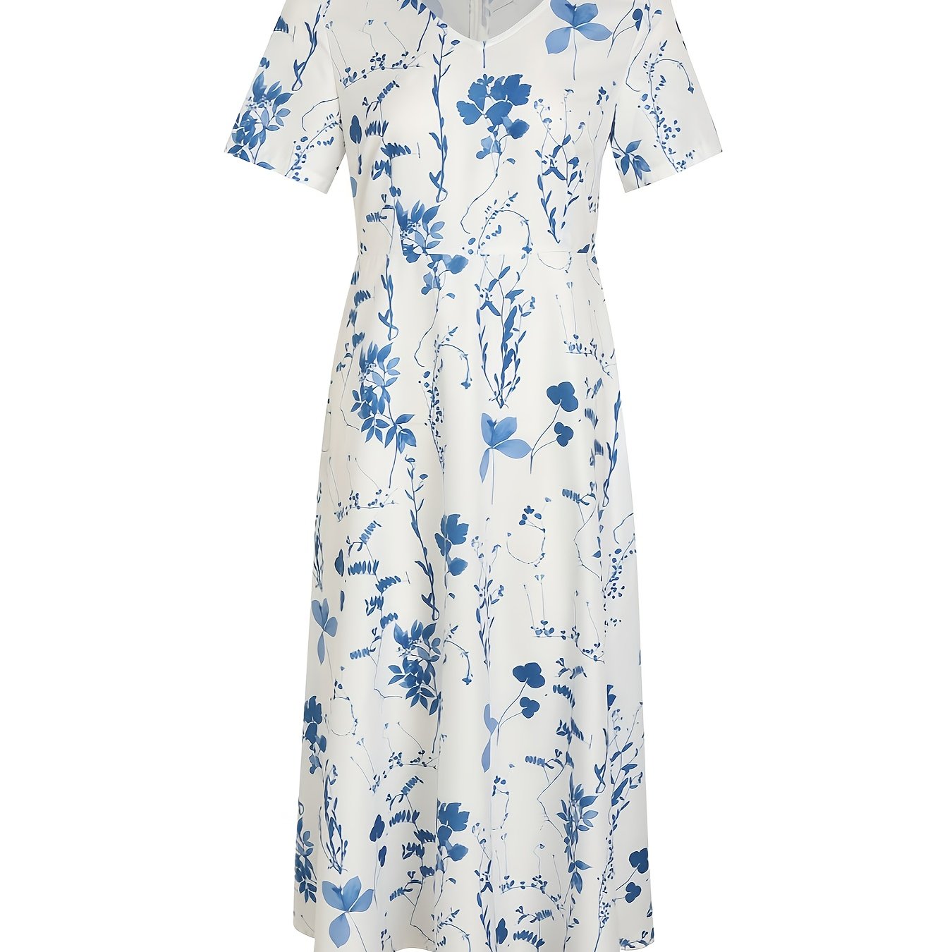 Floral V Neck Dress Short Sleeve Casual Summer Women's Clothing