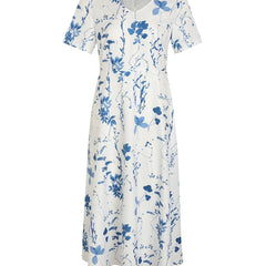 Floral V Neck Dress Short Sleeve Casual Summer Women's Clothing