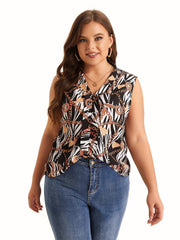 Chain Print V Neck Stand Collar Tank Top