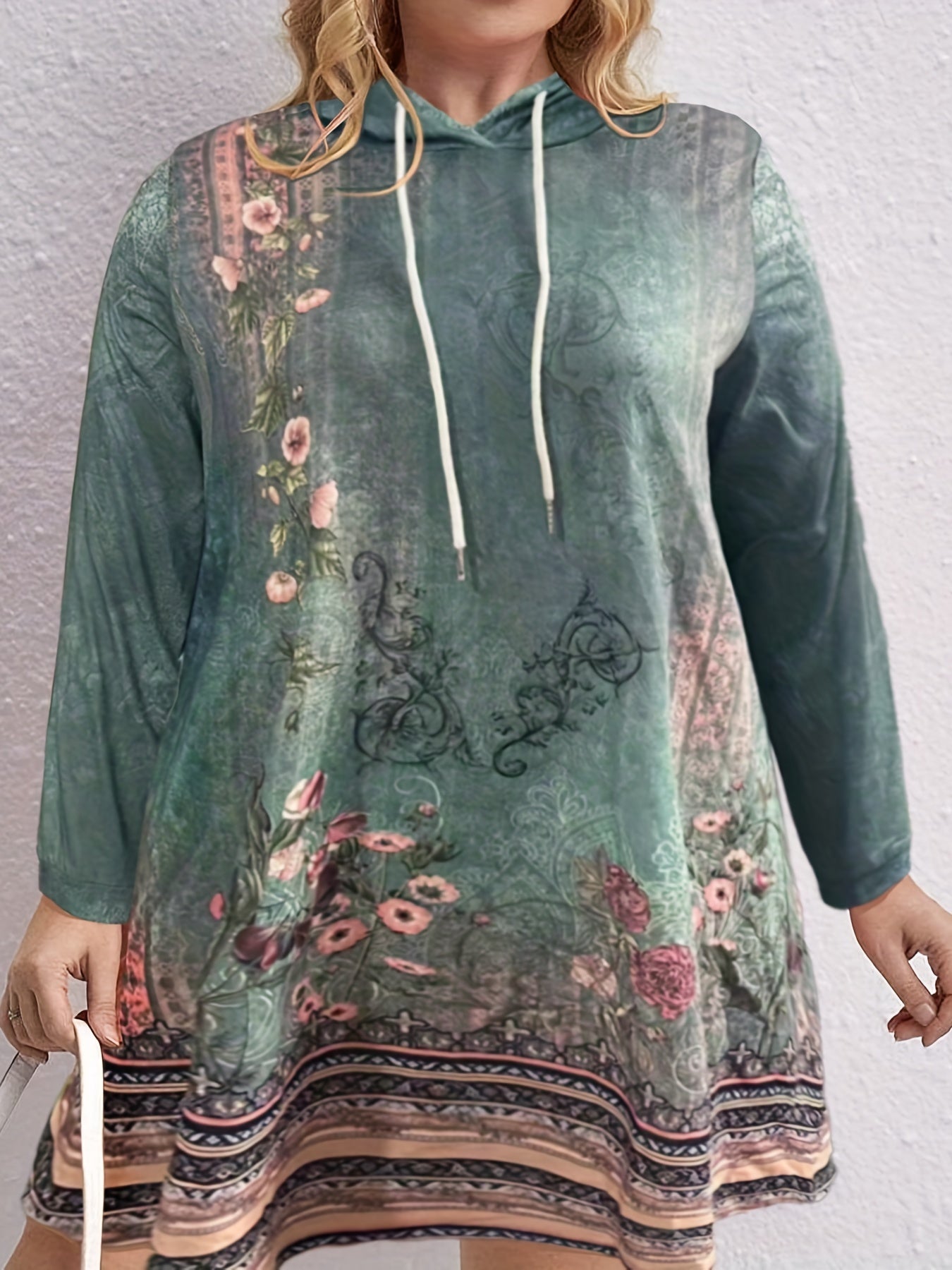 Boho Dress Women's Floral Print Hooded Sweater Dress