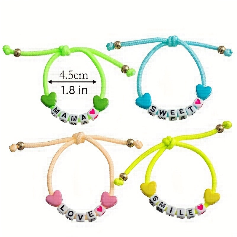 4pcs Girls Luminous Letter Beads Bracelet Adjustable Bracelet Kids Accessories