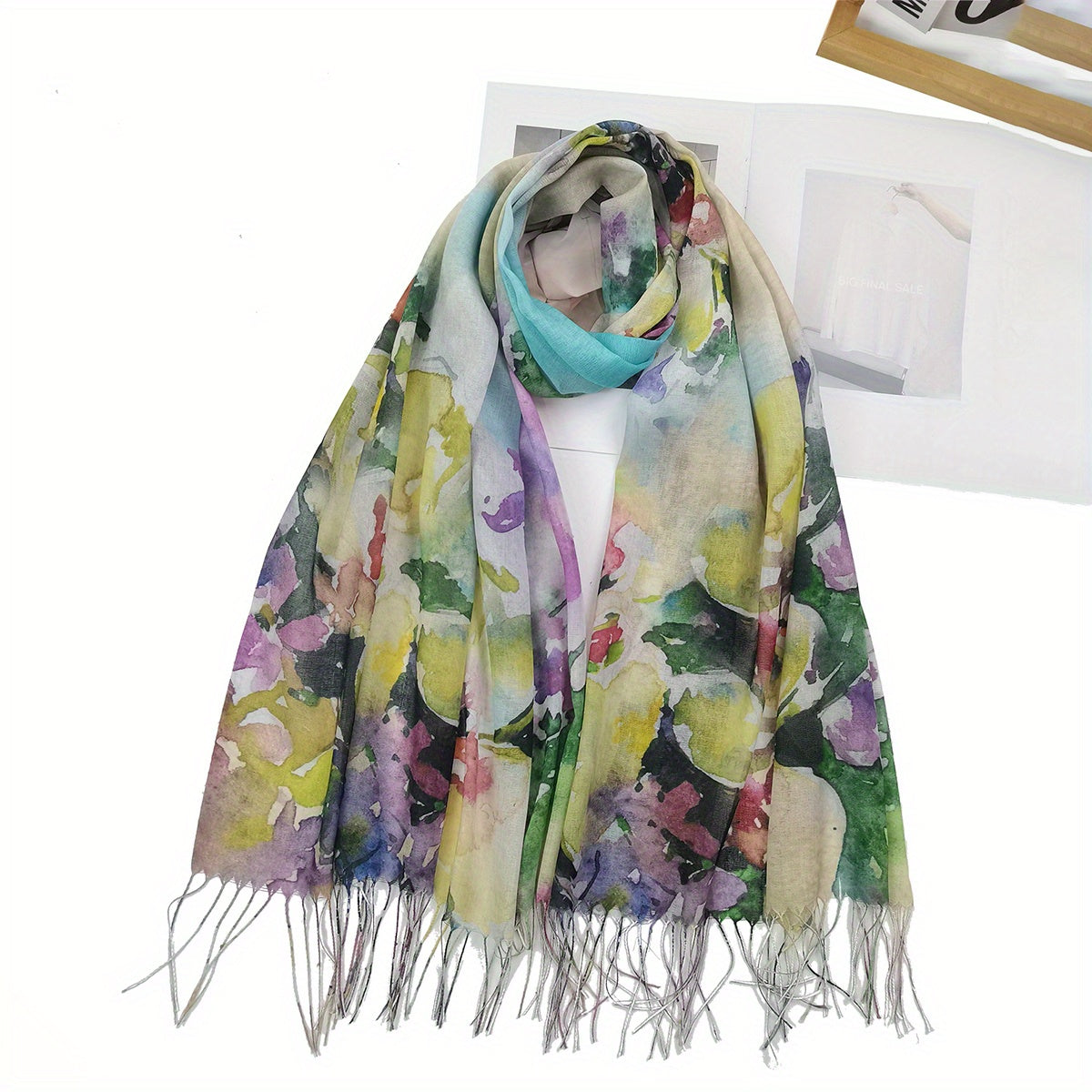 Tie Dye Print Scarf Hijab Boho Tassel Shawl Women