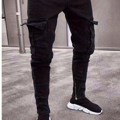 Men's Slim Fit Biker Jeans Casual Street Style Denim Pants