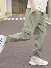Boys Letter Print Cargo Pants Elastic Waist Quick Dry Jogger Pants