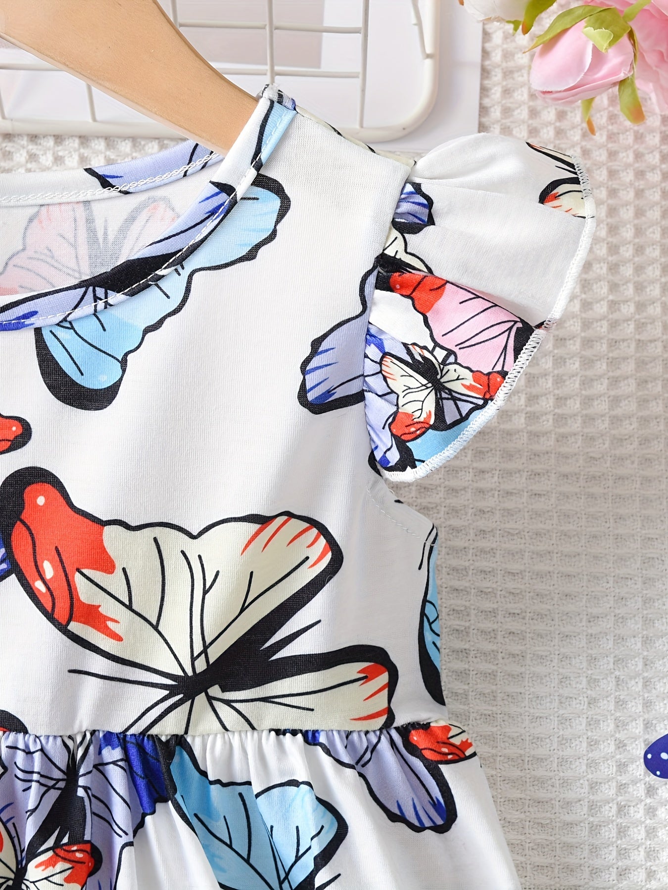 Butterfly Skater Dress For Girls Flying Sleeve Casual Daily Dress