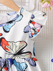 Butterfly Skater Dress For Girls Flying Sleeve Casual Daily Dress