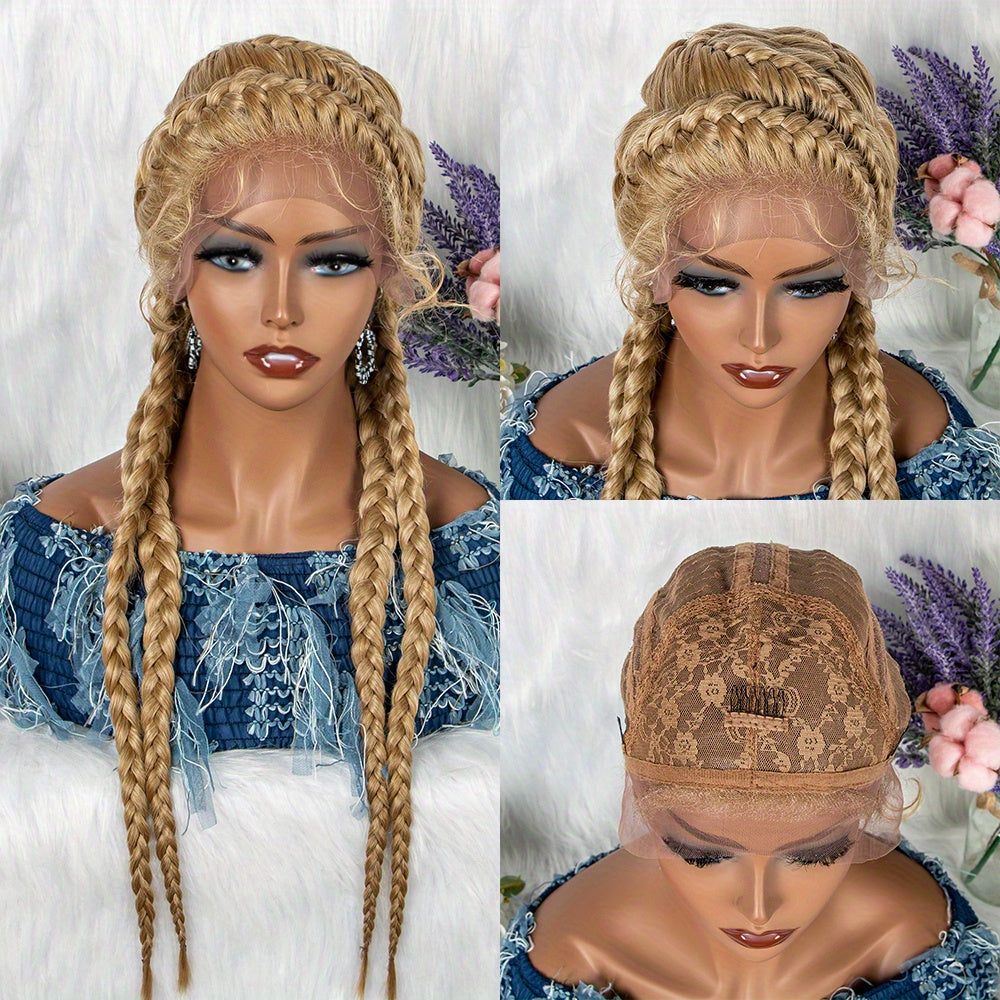Braided Hair Wigs 4 Strands Dutch Braids Synthetic Lace Front Wigs