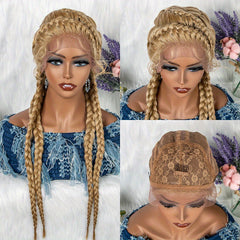 Braided Hair Wigs 4 Strands Dutch Braids Synthetic Lace Front Wigs