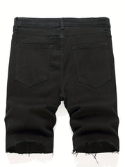 Men's Casual Ripped Denim Shorts Mid Stretch for Summer