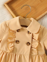 Ruffle Trim Double Breasted Trench Coat Girls Thermal Jacket